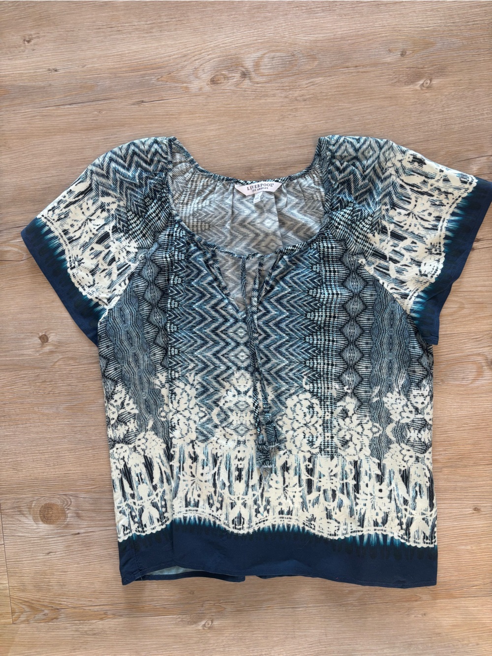 Liverpool Navy and Cream Patterned Short-Sleeve Top